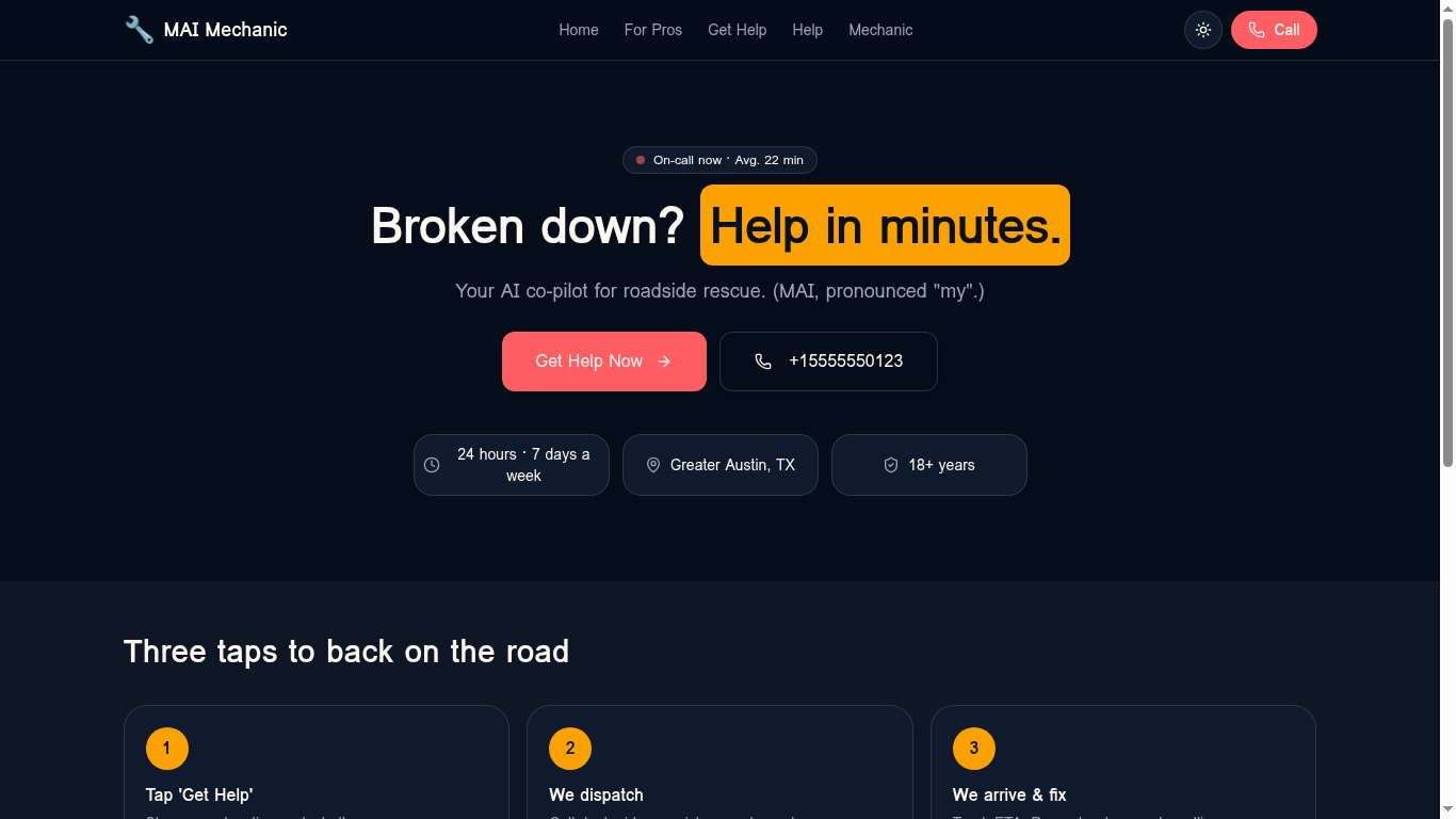One-tap help when you're stranded — preview of Driver home
